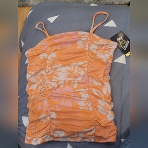 peach/orange hibiscus top